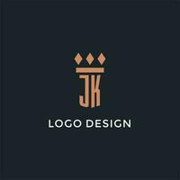 jk logo initiale avec pilier icône conception, luxe monogramme style logo pour loi raffermir et avocat vecteur