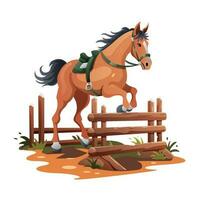le cheval sauts plus de un obstacle. à cheval équitation. sauter. dessin animé style. vecteur
