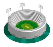 vert criquet champ dans isométrique vue avec spectateur des stands à des sports stade. Extérieur criquet rechercher. des sports sol pour actif des loisirs. vecteur
