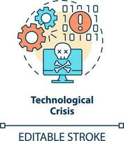 technologique crise concept icône. numérique système échec. type de crise abstrait idée mince ligne illustration. isolé contour dessin. modifiable accident vasculaire cérébral vecteur