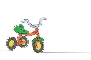 tricycle pour enfants dessinant une seule ligne. transport de tricycle pour enfants. tricycle, vélo pour enfants. esquisser l'imitation du tableau à gratter. illustration vectorielle graphique de conception de ligne continue moderne vecteur