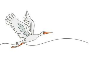 une ligne continue dessinant des cigognes volant dans le ciel. oiseau comme symbole de baby shower, livraison, nouvelles, grossesse. concept d'humeur printanière. nature de la vie des oiseaux. illustration graphique vectorielle de conception de dessin à une seule ligne vecteur