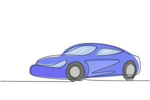 une seule ligne continue dessinant une voiture de course élégante. belle voiture de sport préférée des garçons. voitures avec une vitesse fiable pour la course. concept de transport de coureur. une ligne dessiner illustration vectorielle de conception graphique vecteur