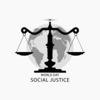 monde journée de social Justice avec Balance de Justice et mains serré vecteur illustration