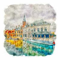 brugge belgique croquis aquarelle illustration dessinée à la main vecteur