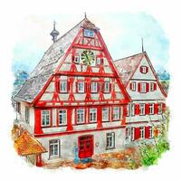 altensteig allemagne croquis aquarelle illustration dessinée à la main vecteur