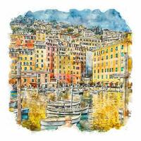 camogli Italie aquarelle esquisser main tiré illustration vecteur