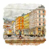 bergen hordaland croquis aquarelle illustration dessinée à la main vecteur