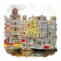 amsterdam pays-bas aquarelle croquis dessinés à la main illustration vecteur