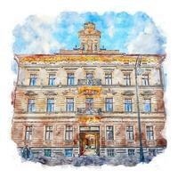 oradea Roumanie aquarelle esquisser main tiré illustration vecteur