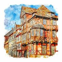 quedlinburg allemagne croquis aquarelle illustration dessinée à la main vecteur