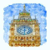 big ben tower londres croquis aquarelle illustration dessinée à la main vecteur