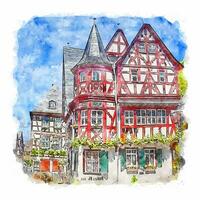 bacharach allemagne croquis aquarelle illustration dessinée à la main vecteur