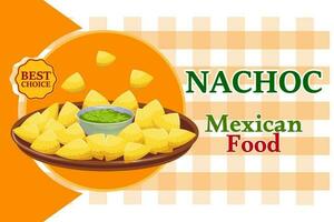 bannière de cuisine mexicaine, nachos au guacamole. cuisine latino-américaine. affiche, vecteur