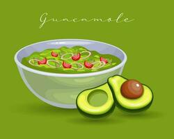 sauce guacamole à l'avocat avec tomates et oignons, cuisine latino-américaine. cuisine nationale du mexique. illustration de nourriture, vecteur