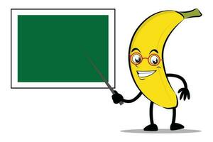 banane dessin animé mascotte ou personnage comme une prof et enseignement en utilisant une tableau noir vecteur