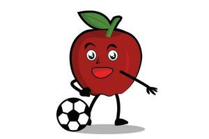 Pomme dessin animé mascotte ou personnage pièces football et devient le mascotte pour le sien football équipe vecteur
