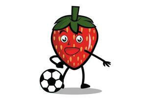 fraise dessin animé mascotte ou personnage pièces football et devient le mascotte pour le sien football équipe vecteur