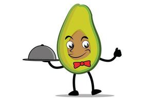 Avocat dessin animé mascotte ou personnage comme une serveuse en portant une portion assiette vecteur