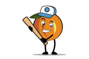 Orange dessin animé mascotte ou personnage en portant une base-ball chauve souris comme le mascotte de le base-ball équipe vecteur