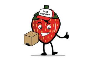 fraise dessin animé mascotte ou personnage comme une livraison courrier officier vecteur