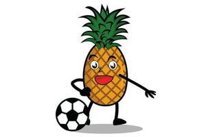 ananas dessin animé mascotte ou personnage pièces football et devient le mascotte pour le sien football équipe vecteur