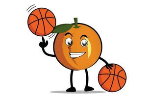 Orange dessin animé mascotte ou personnage pièces basketball et devient le mascotte pour le sien basketball équipe vecteur