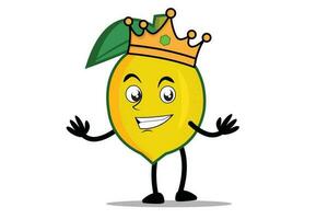 citron dessin animé mascotte ou personnage comme une Roi et portant une Royal couronne vecteur