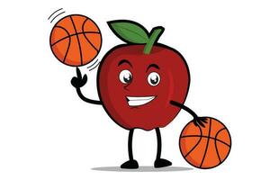 Pomme dessin animé mascotte ou personnage pièces basketball et devient le mascotte pour le sien basketball équipe vecteur