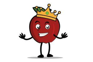 Pomme dessin animé mascotte ou personnage comme une Roi et portant une Royal couronne vecteur