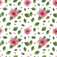 sans couture modèle avec rose hibiscus fleurs sur une lumière Contexte. floral tropical texture pour vêtements, tissu, fond d'écran, papier, etc vecteur