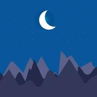 main dessiner Montagne lune étoile avec soir silhouette paysage vecteur