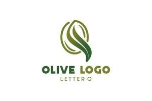 olive logo conception avec lettre q concept, Naturel vert olive vecteur illustration