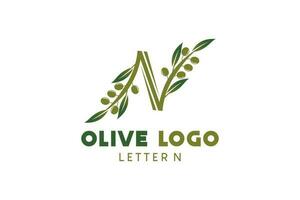 olive logo conception avec lettre n concept, Naturel vert olive vecteur illustration