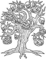 Halloween hanté arbre isolé coloration page vecteur