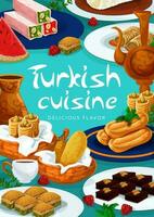 turc cuisine menu, desserts, sucré Pâtisserie nourriture vecteur