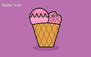 faire fondre des boules de crème glacée dans le cône de gaufre isolé sur fond rose. icône de contour plat de vecteur. personnage comique en illustration de style dessin animé pour la conception de t-shirt vecteur