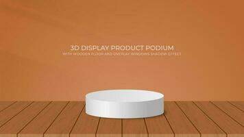 3d podium dans en bois sol et mur Contexte avec les fenêtres ombre recouvrir effet, adapté pour afficher produit cosmétique, beauté, mode, etc vecteur