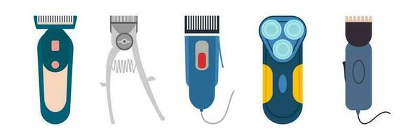 illustration de cheveux tondeuse. électrique rasoir et vieux cheveux tondeuse vecteur icône ensemble.