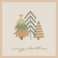 Noël et Nouveau année carte avec Noël des arbres et épicéa. illustration avec joyeux Noël caractères vecteur