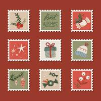 main tiré collection de Noël affranchissement timbres dans rétro style vecteur