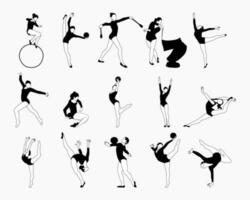 ensemble de silhouettes de gymnastes. gymnastique artistique sportive. reine du sport. style plat. vecteur isolé