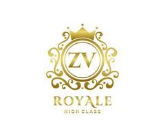 d'or lettre zv modèle logo luxe or lettre avec couronne. monogramme alphabet . magnifique Royal initiales lettre. vecteur