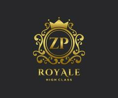 d'or lettre zp modèle logo luxe or lettre avec couronne. monogramme alphabet . magnifique Royal initiales lettre. vecteur