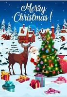 Noël arbre décorations et renne avec cadeaux vecteur