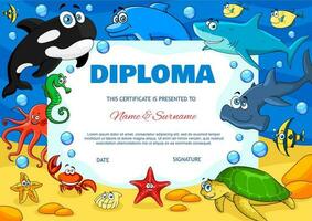 éducation diplôme avec dessin animé sous-marin animaux vecteur