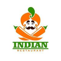 Indien cuisine restaurant icône, hindou chef turban vecteur