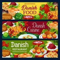 danois cuisine nourriture menu, traditionnel repas vaisselle vecteur