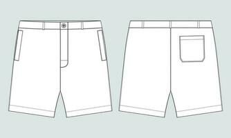 modèle de croquis plat de mode vecteur de shorts de survêtement pour garçons. illustration d'art de mode de dessin technique de jeunes hommes.