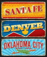 Père Noël fe, Denver et Oklahoma Etats-Unis villes assiettes vecteur